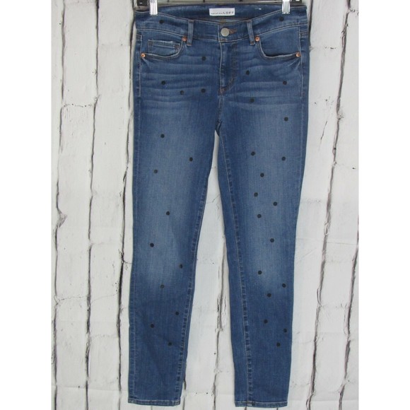 LOFT Denim - LOFT Women Jeans Size 2 Blue Black Polka Dot Modern Skinny Midrise Blasted Denim